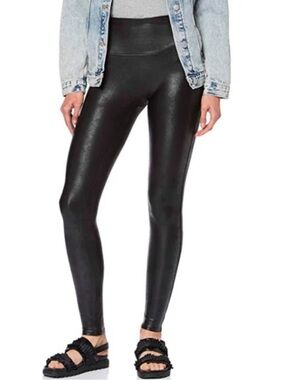 Spanx Black Faux Leather High Waisted Leggings Sz L